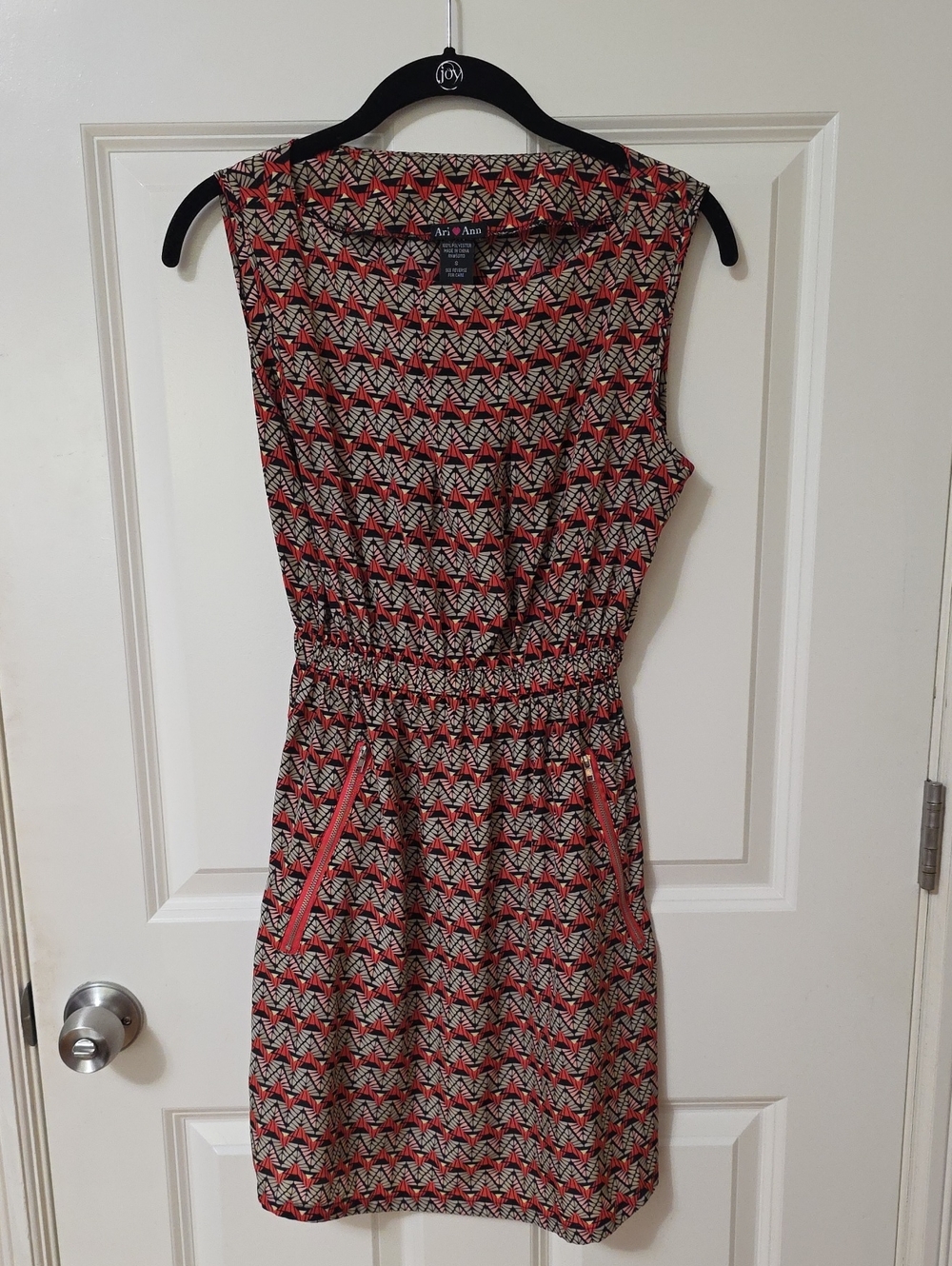 Red Patterned Sleeveless Elastic-Waist Dress